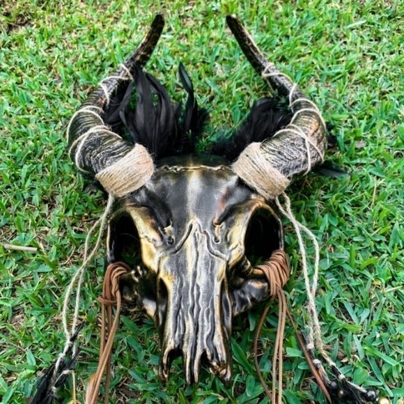 Gold Animal Skull OX Horned Feather Masquerade Halloween Cosplay Costume Mask - Picture 5 of 8